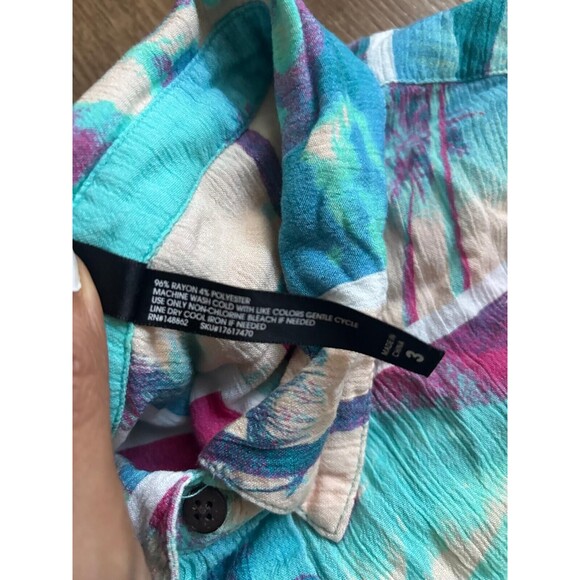 TORRID SLEEP Women's 3X Colorful Tropical Palm Beach Button Sleep Fringe Shirt - Picture 3 of 6